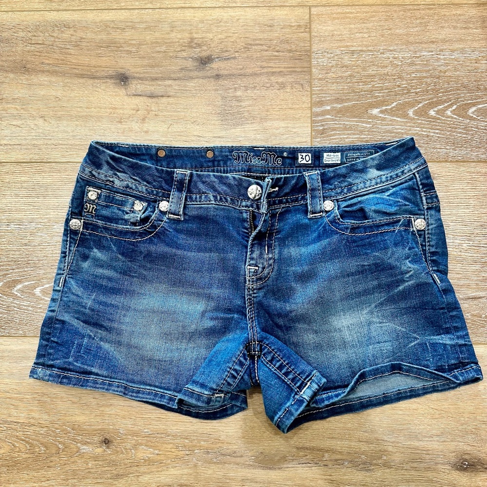 Miss Me Dark Blue Jean Shorts